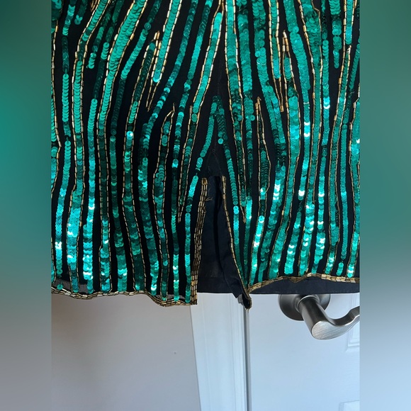 Vintage Showstopper Leslie Fay Green/Turquoise Sequin Long Sleeve Dress - Picture 10 of 11